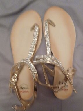 Alpine Swiss Metallic Gold T-Strap Ankle Wrap Sandals